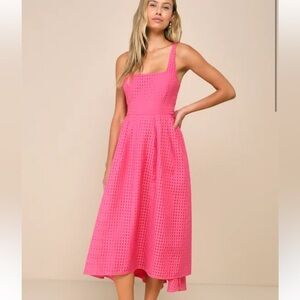 Hot Pink Gingham Midi Dress